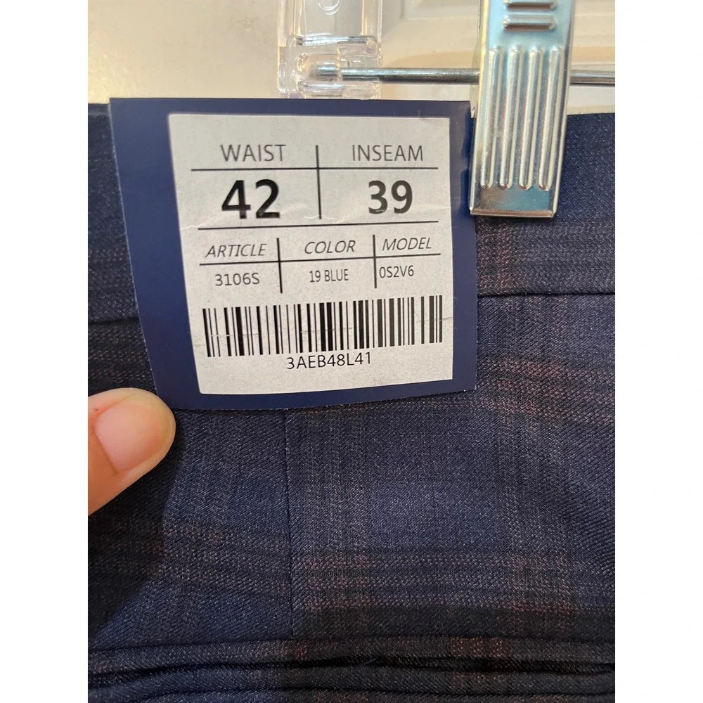 Kilburne Finch Mens Blue Plaid Tailored Fit 2 Piece Suit 48L 42W 39L Unaltered